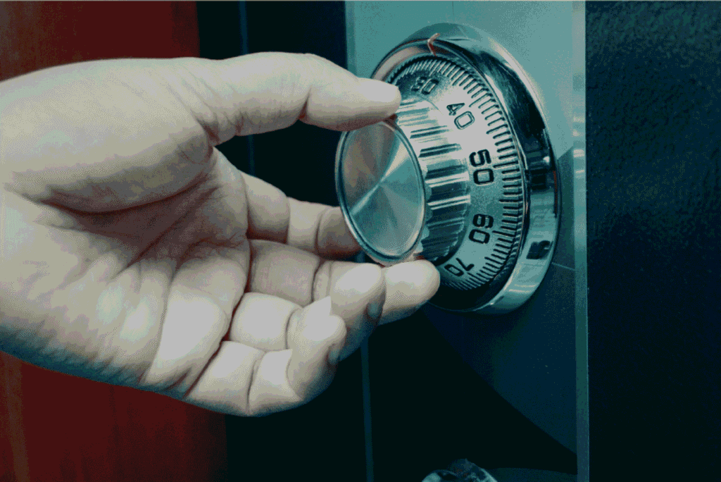 Man's hand unlocking a safe
